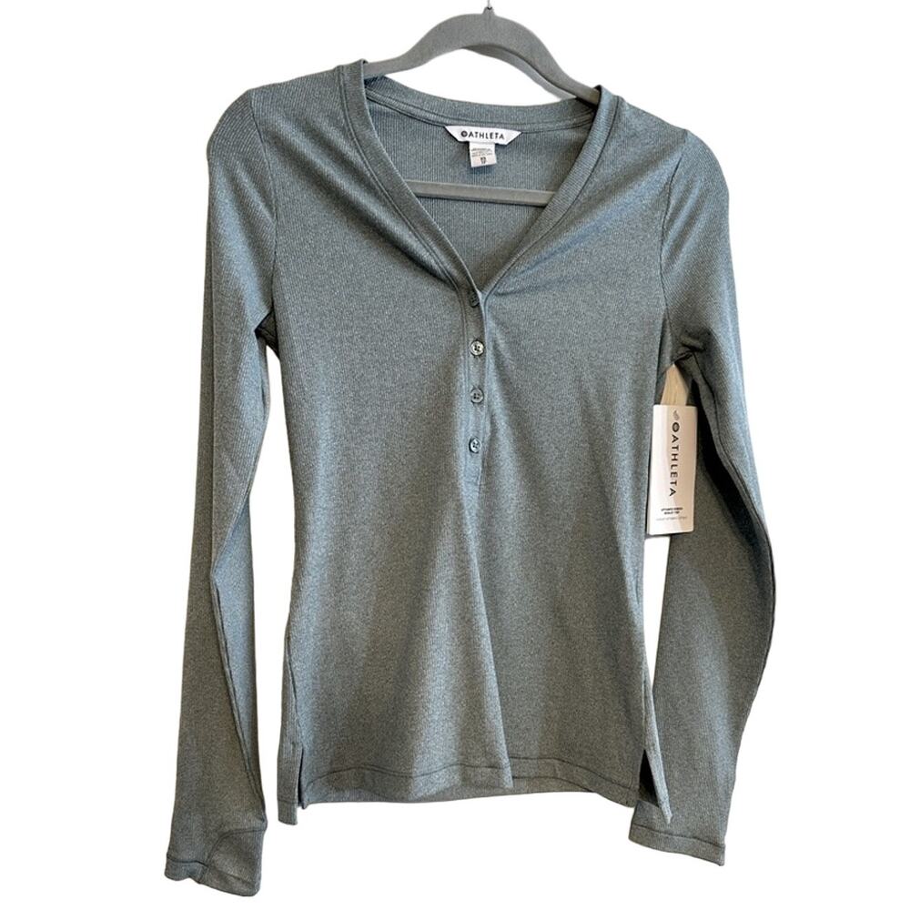 Athleta Uptempo Ribbed Henley Top Women XS Green NWT Long Sleeve Jersey‎ Knit